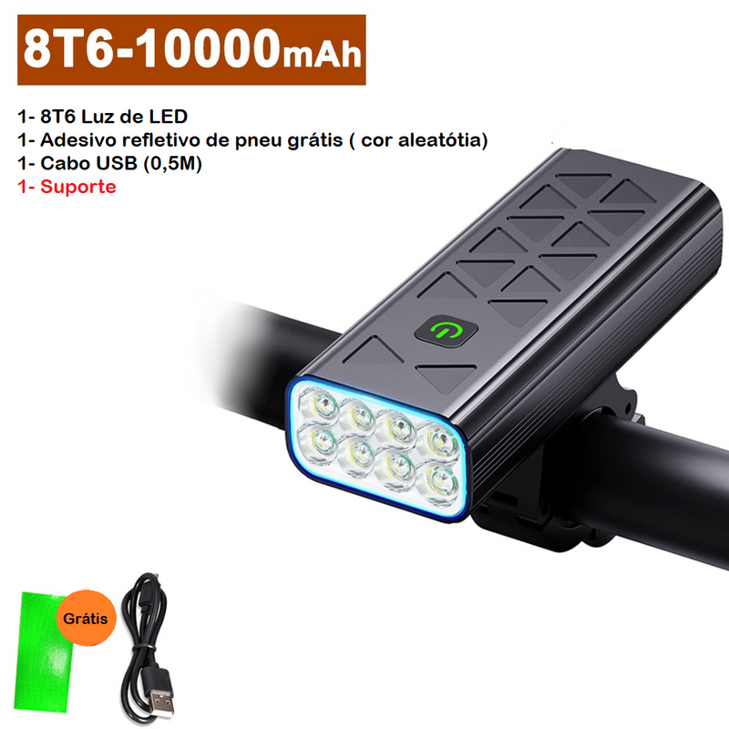 Farol de Lanterna Recarregável para Bicicleta LED à Prova Água 10000mah