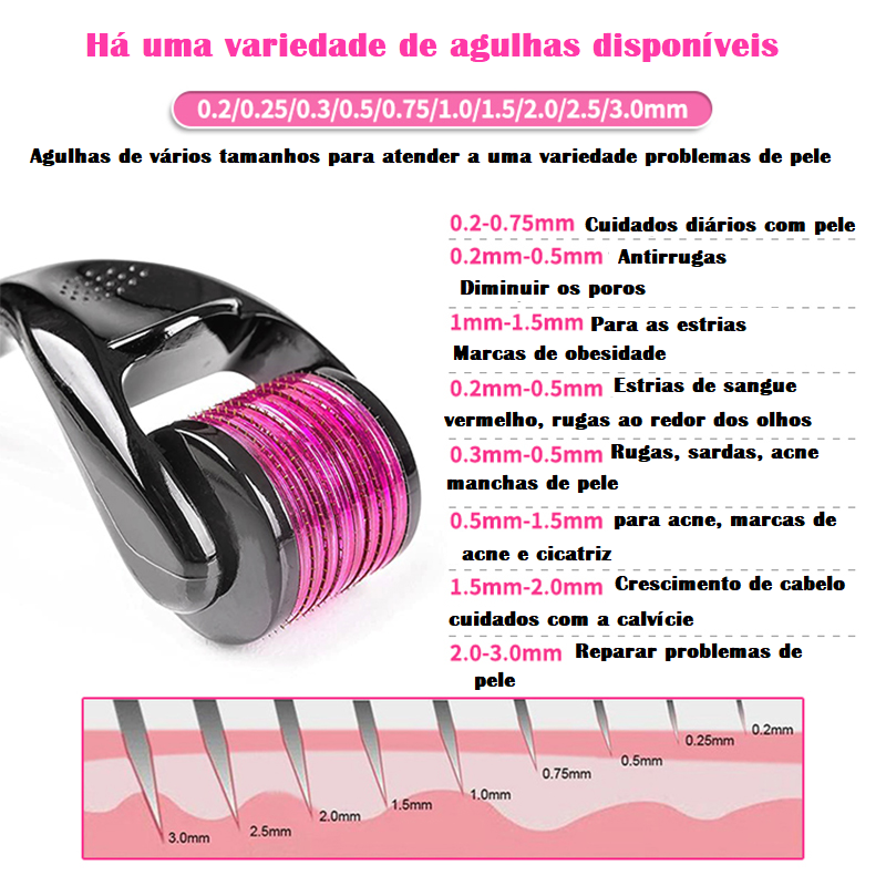 Derma-Roller Rejuvenescimento Facial-  0.2mm / 0.25mm /0.3mm